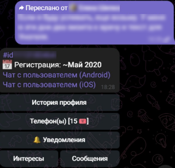 Дата регистрации аккаунта по пересланному сообщению